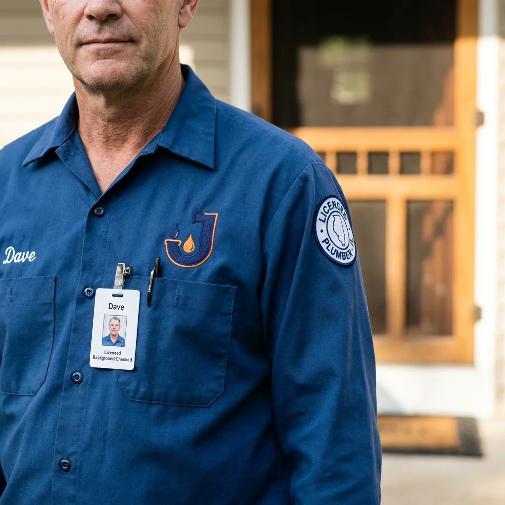 Licensed plumber showing ID badge in Woodburn, OR