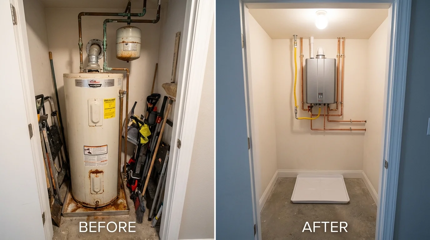 Tank water heater versus wall-mounted tankless unit comparison for Woodburn, OR homeowners