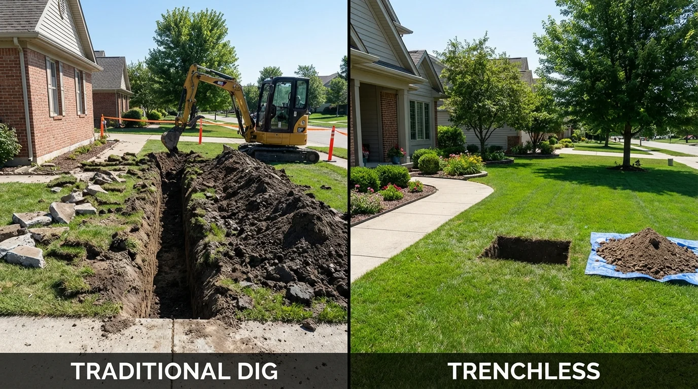 Trenchless sewer repair with minimal yard damage versus traditional excavation in Woodburn, OR